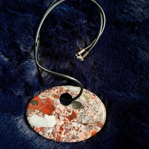 Jasper oval pendant and cord with clasp